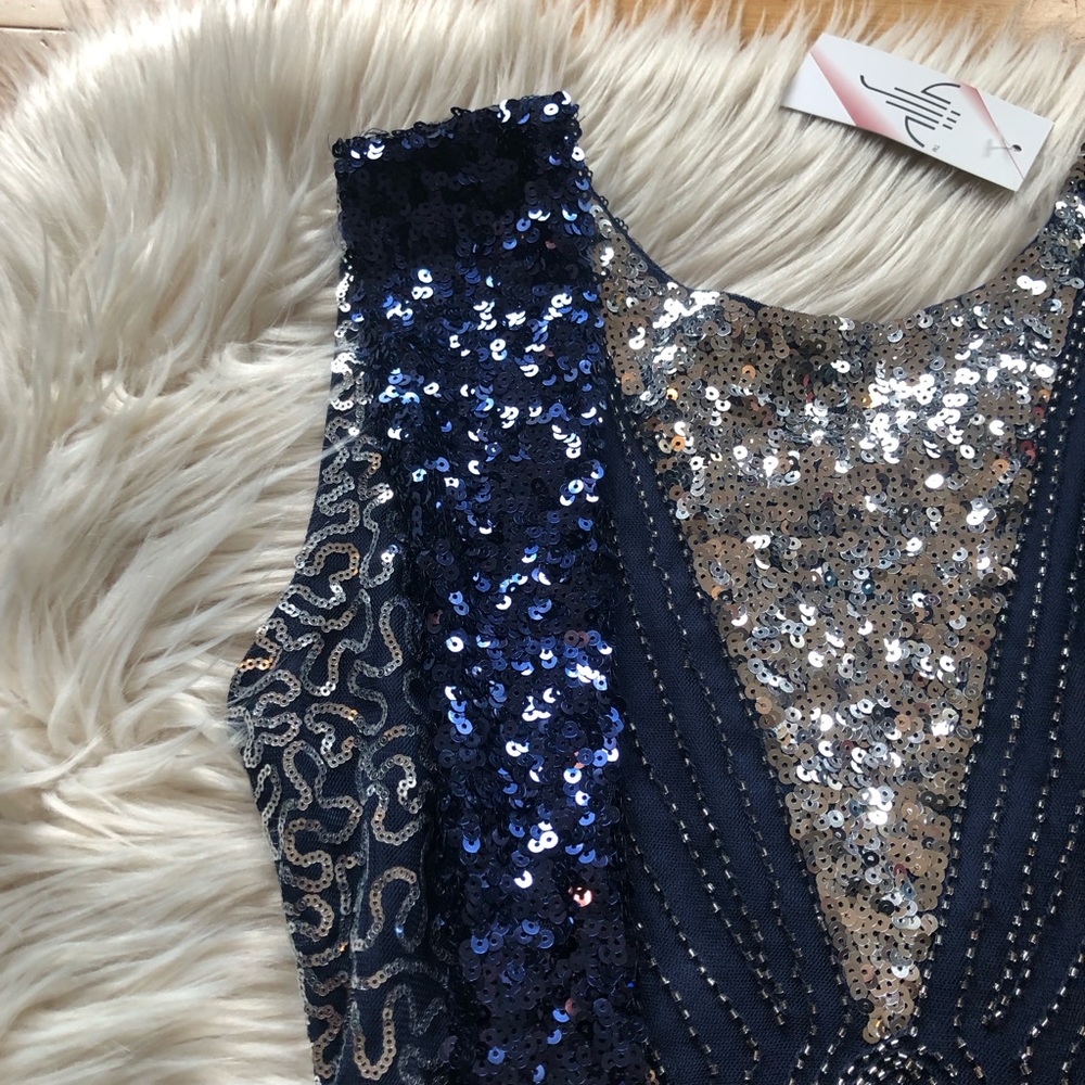SOLD Sequins Flapper Dance Sport Glamorous Party Navy Silver Evening Dress S - Picture 2 of 16